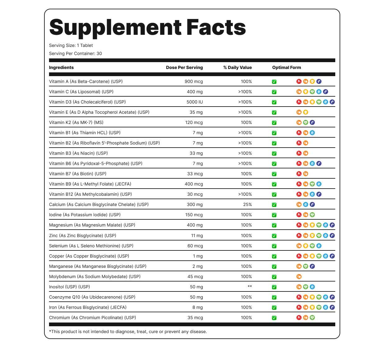 Supplement Facts for ACTIVIT® Multivitamin showing high-potency vitamins and minerals like Vitamin D3, K2, CoQ10, and Zinc for daily health support.