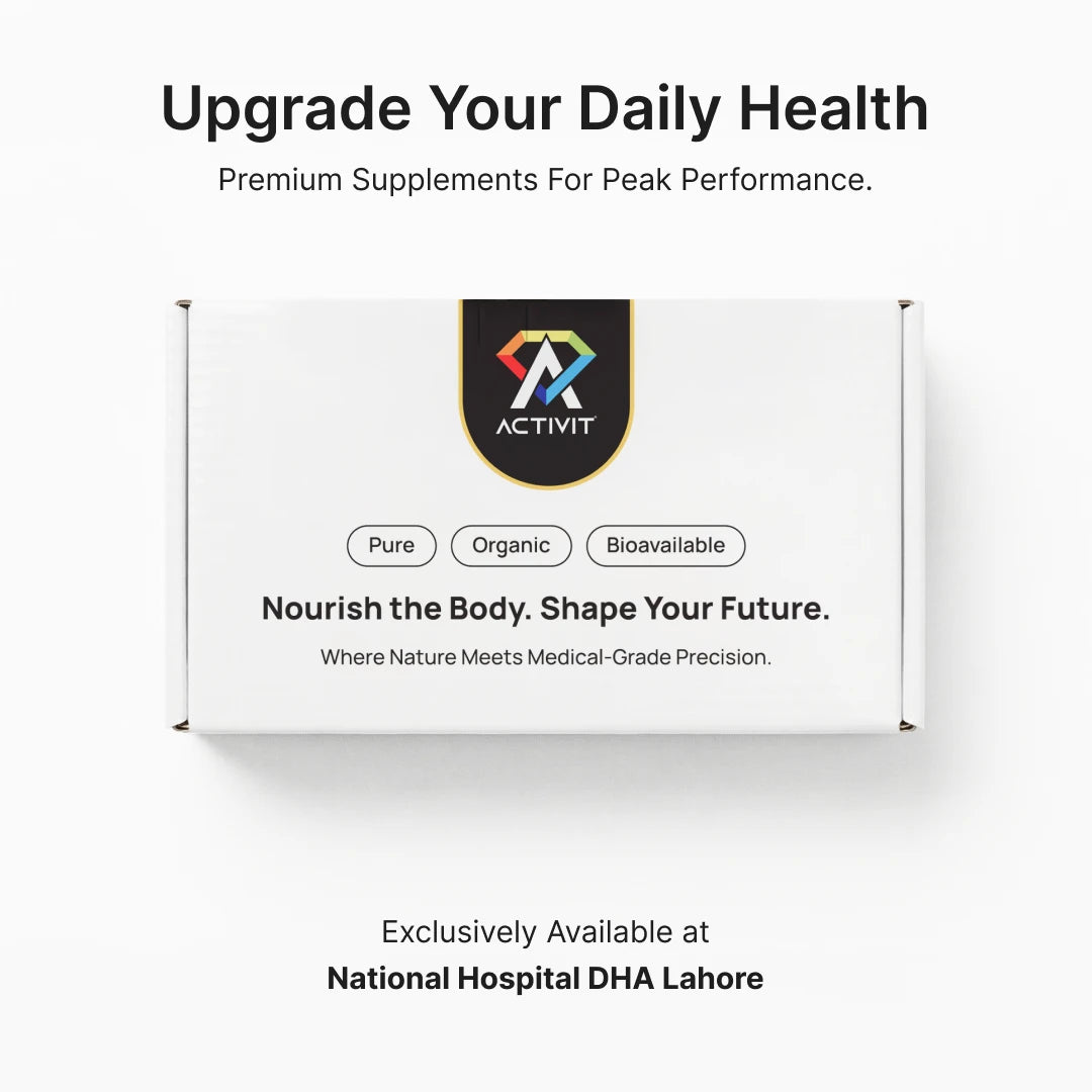 ACTIVIT premium supplement packaging promoting pure organic and bioavailable nutrients