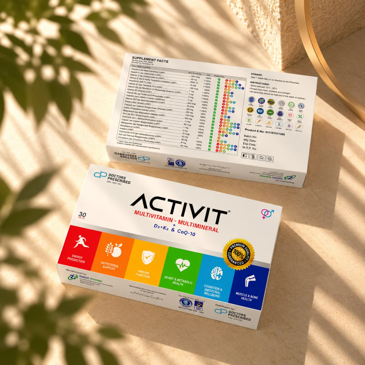 ACTIVIT Multivitamin and Multimineral, 30 tablets, showing front packaging with nutritional support icons and back supplement facts panel.